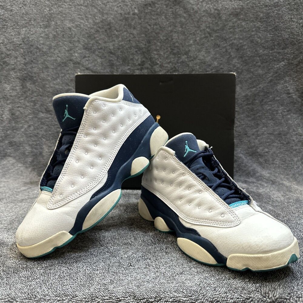 2015 Air Jordan 13 Retro Low GS Hornets 6Y White Navy Turquoise 310811-107